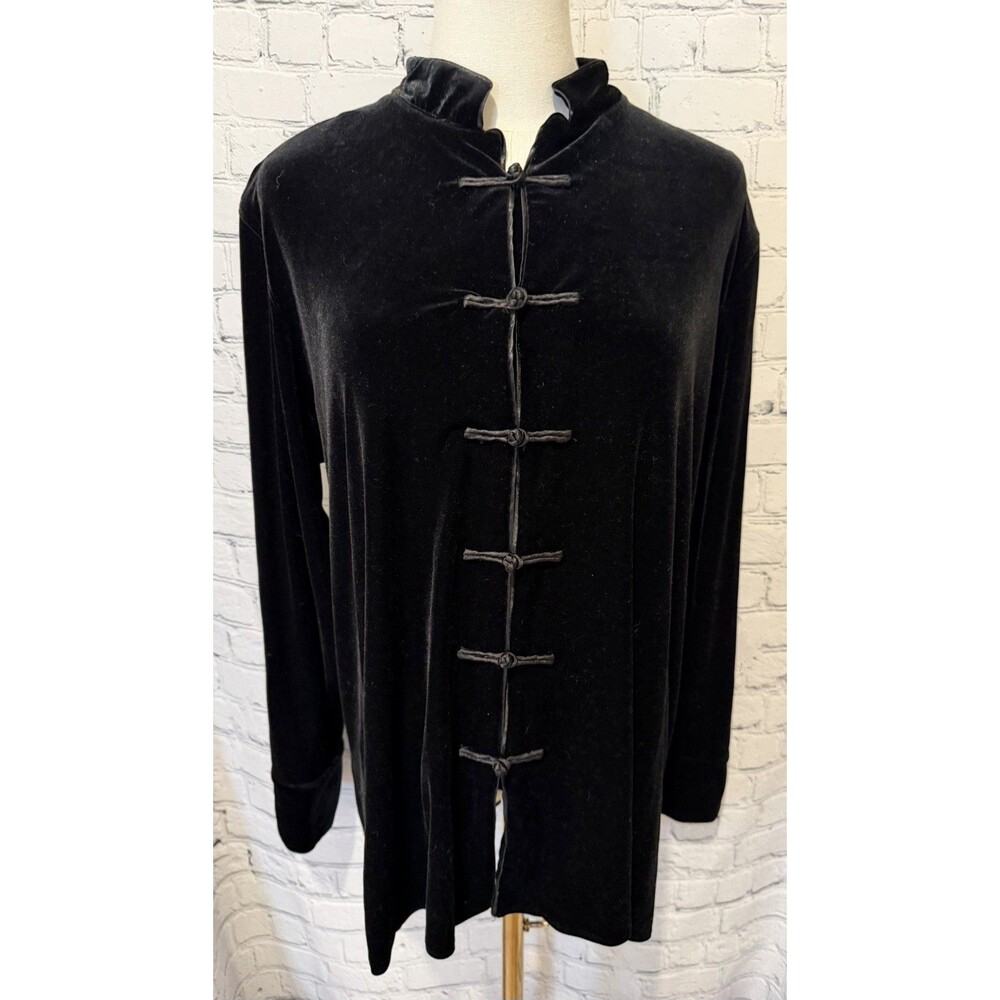 Harve Benard Vintage Black velvet jacket mandarin collar Chinese frog closure 1X